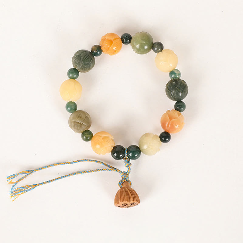 Bodhi Seed Lotus Bead Engraved Moss Agate Peace Calm Bracelet - Image 6