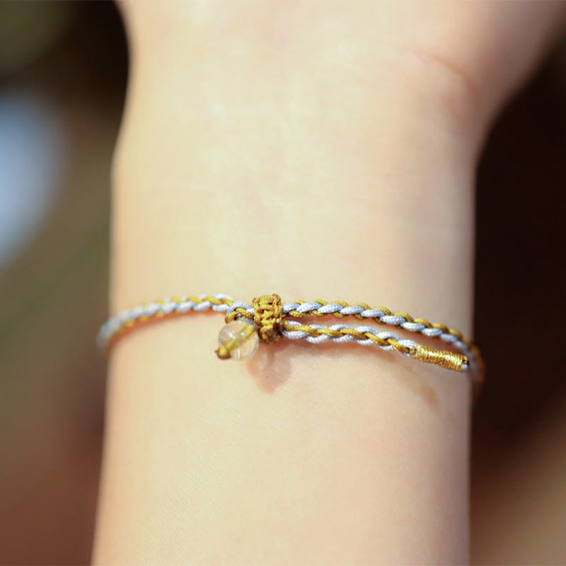 925 Sterling Silver Natural Jade Gourd Rutilated Quartz Fu Character Luck Braid Bracelet - Image 11