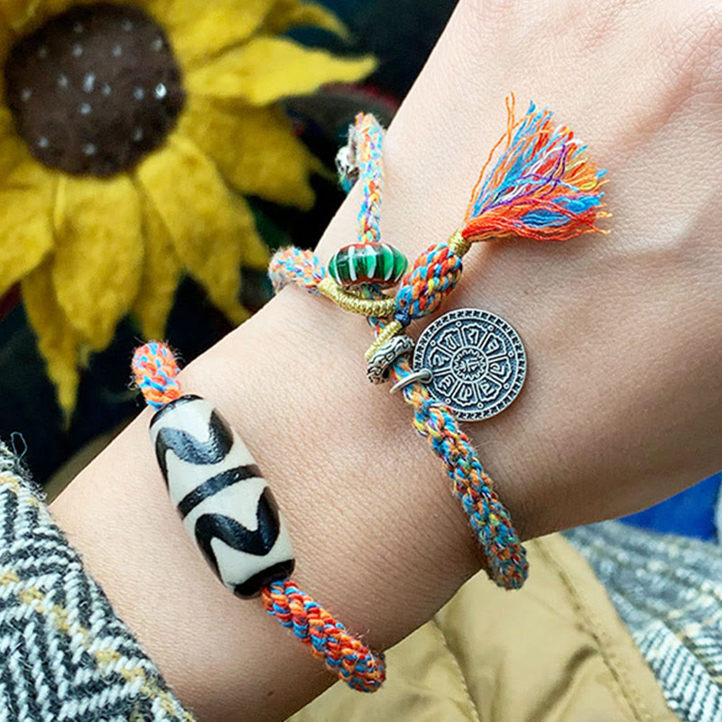 Tibetan 925 Sterling Silver Om Mani Padme Hum Handmade Dzi Bead Protection Braid Bracelet - Image 10
