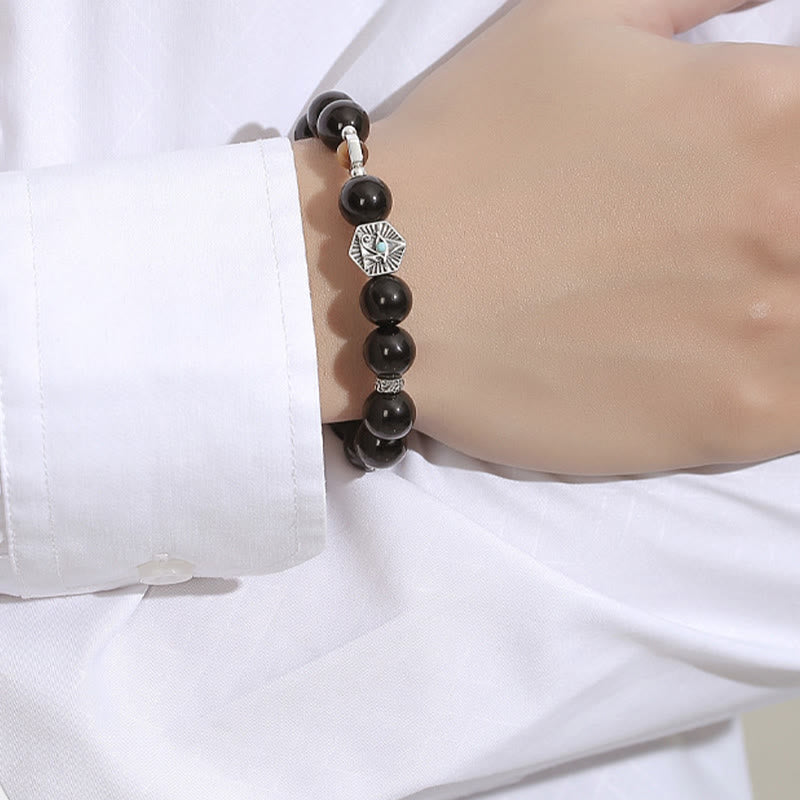 925 Sterling Silver Black Obsidian Tiger Eye Eye of Providence Purification Bracelet - Image 9
