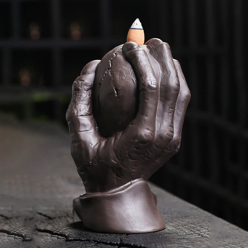 Halloween Skull With Ghost Hand Purple Clay Spiritual Incense Burner Decoration - Image 9