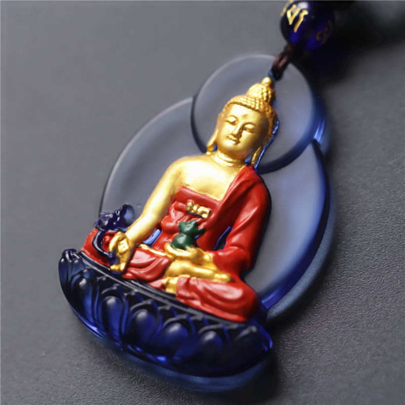 Tibet Medicine Buddha Liuli Crystal Compassion Necklace Pendant