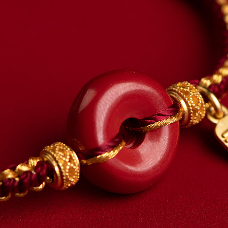 Natural Cinnabar Peace Buckle Fu Character Charm Blessing Braided Bracelet - Image 6