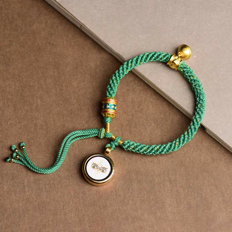 Tibetan Five God Of Wealth Thangka Luck Prayer Wheel Bell Braid String Bracelet - Image 4