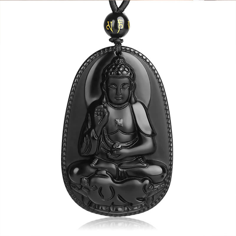 Chinese Zodiac Natal Buddha Natural Black Obsidian Purification Necklace Pendant - Image 13
