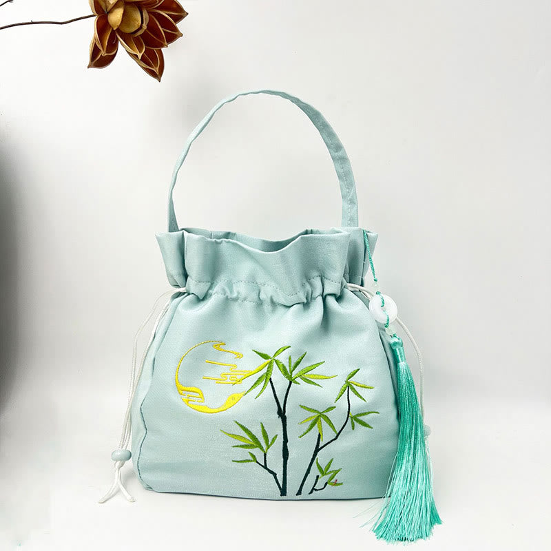 Embroidered Flowers Wisteria Lily Cotton Linen Tote Crossbody Bag Shoulder Bag Handbag - Image 12