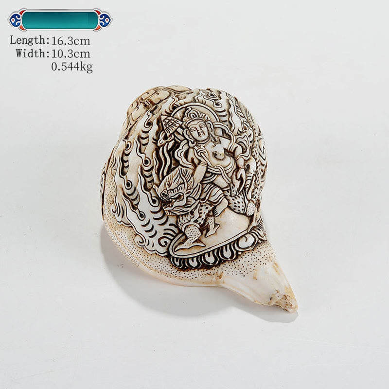 Tibetan Handmade Engraved Shankha Buddha Avalokitesvara Conch Shell Wealth Decoration - Image 10