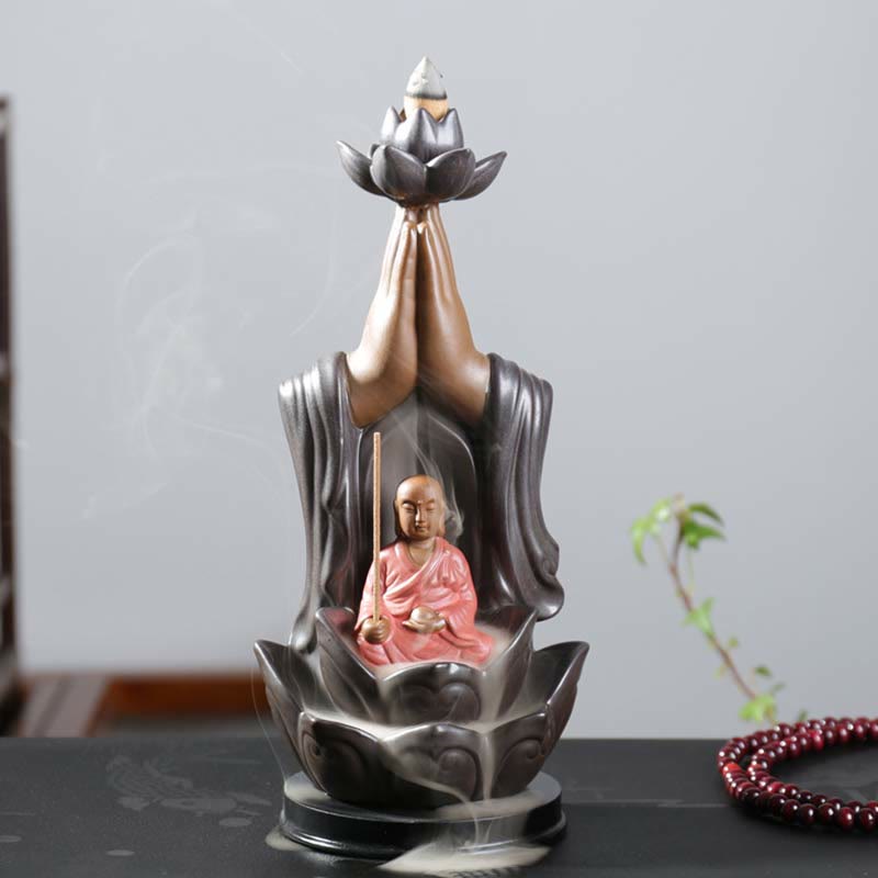 Buddha Avalokitesvara Chenrezig Ksitigarbha Ceramic Lotus Blessing Backflow Incense Burner - Image 12