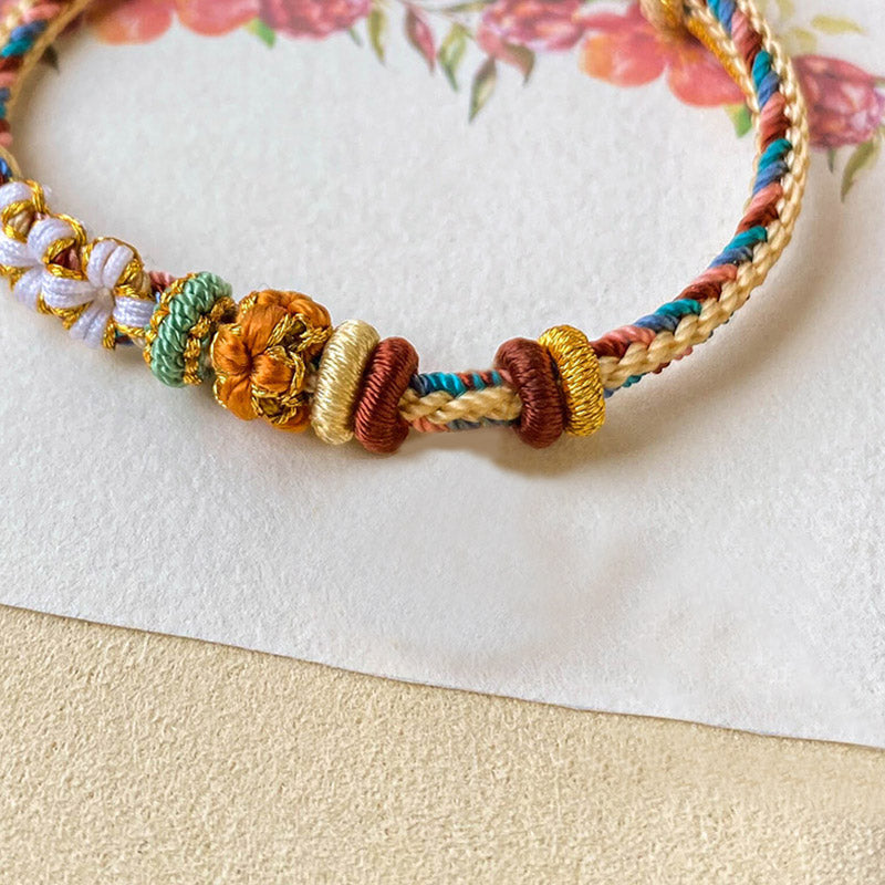 Handmade Dunhuang Color Peach Blossom Pattern Braid String Bracelet - Image 8