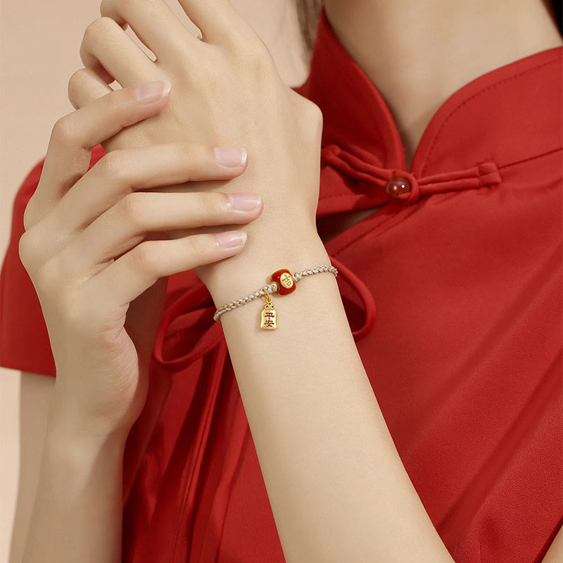 925 Sterling Silver Handmade Auspicious Chinese Character Blessing Braided String Bracelet - Image 4