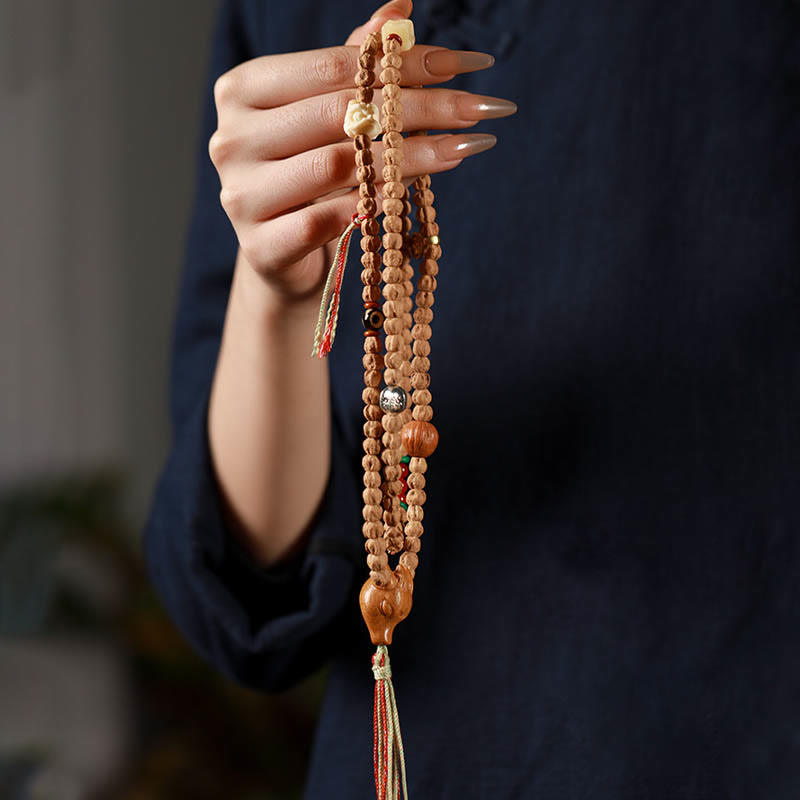 108 Beads Bodhi Seed Red Agate Deer Head Wisdom Mala Bracelet - Image 8