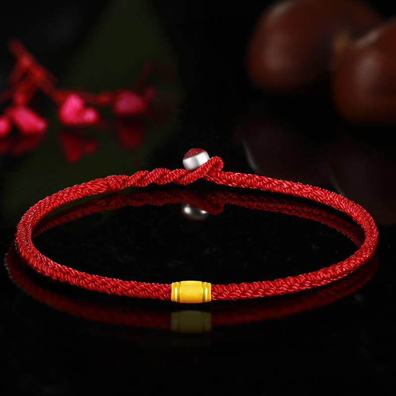 999 Gold Lucky Bead Eight Thread Peace Knot Red Rope Bracelet