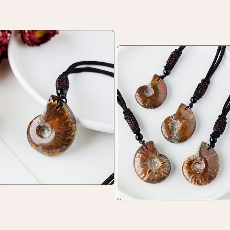 Natural Ammonite Fossil Snail Pattern Meditation Healing Necklace Pendant - Image 8