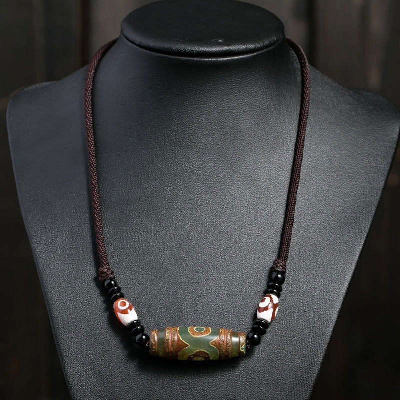 Tibetan Nine-Eye Dzi Bead Protection String Necklace - Image 7