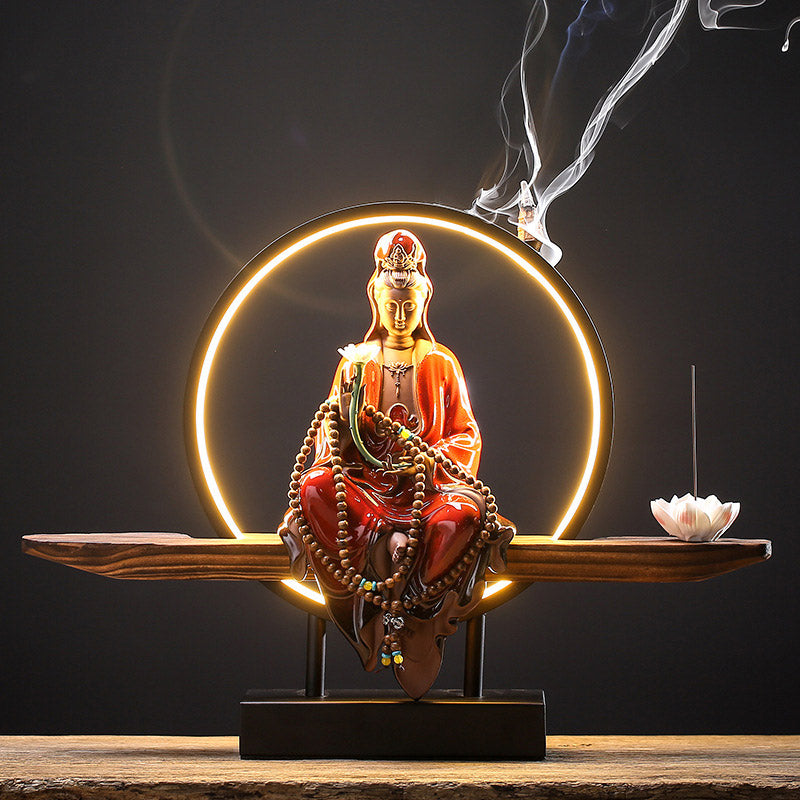 Buddha Avalokitesvara Ceramic Lotus Relaxation Incense Burner Decoration - Image 3