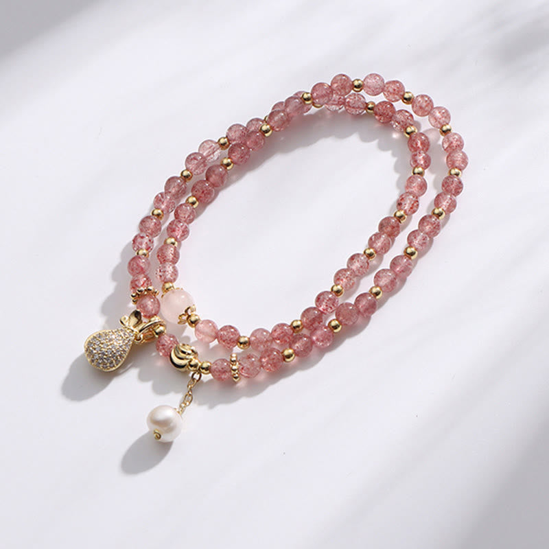 Strawberry Quartz Money Bag Positive Charm Double Wrap Bracelet - Image 7