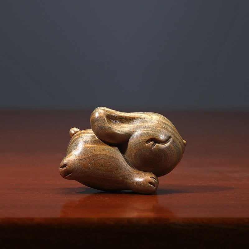Green Sandalwood Small Mini Cute Rabbit Bunny Peace Decorations - Image 3