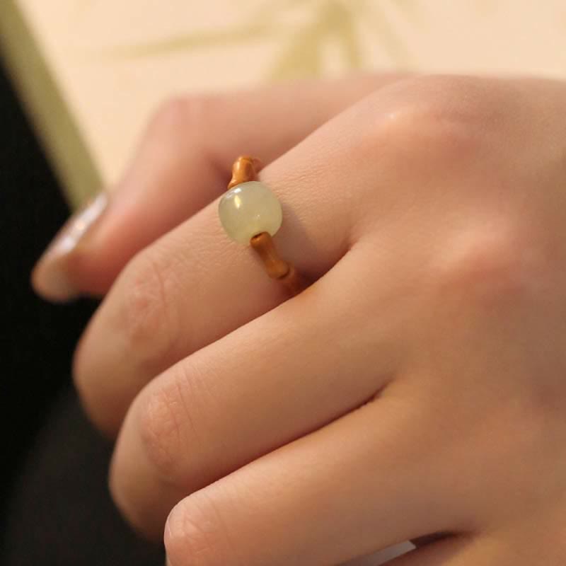 Hetian Jade Beaded Bamboo Prosperity Luck Ring - Image 6