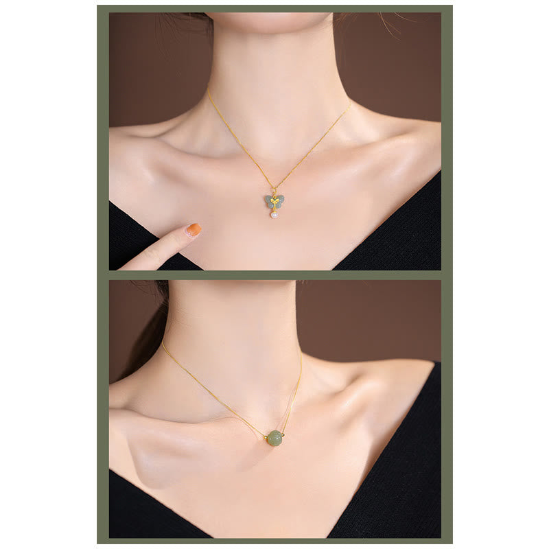 925 Sterling Silver Natural Hetian Jade Cyan Jade Luck Laughing Buddha Butterfly Necklace Pendant - Image 35