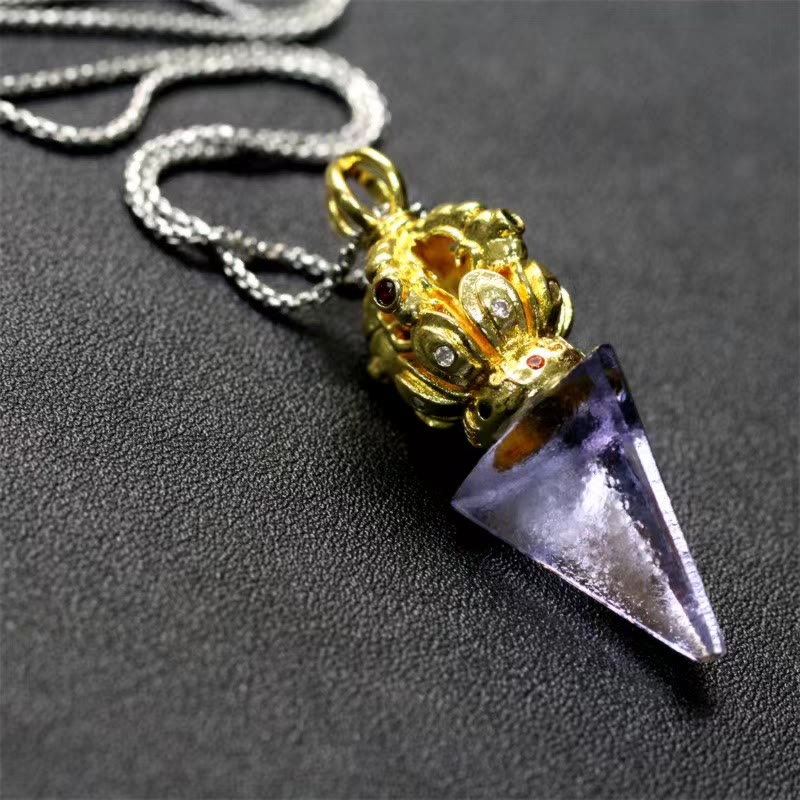 Tibetan Dorje Vajra 4 Prong Lotus Liuli Crystal Strength Necklace Pendant - Image 12
