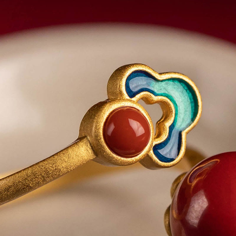 925 Sterling Silver Plated Gold Cinnabar Red Agate Blessing Necklace Pendant Earrings Ring Set - Image 14