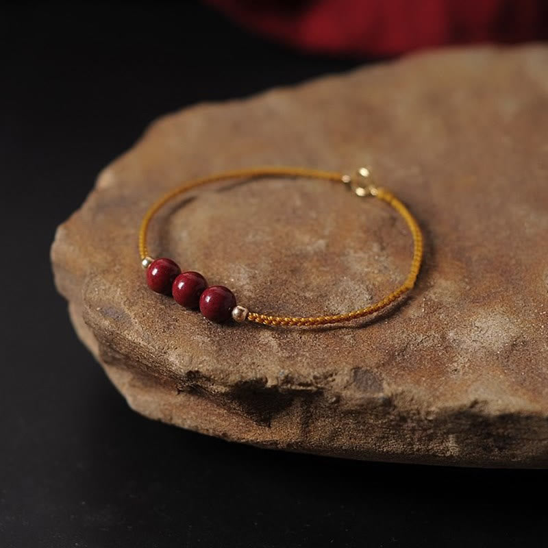 14K Gold Plated Natural Cinnabar Blessing String Braided Bracelet