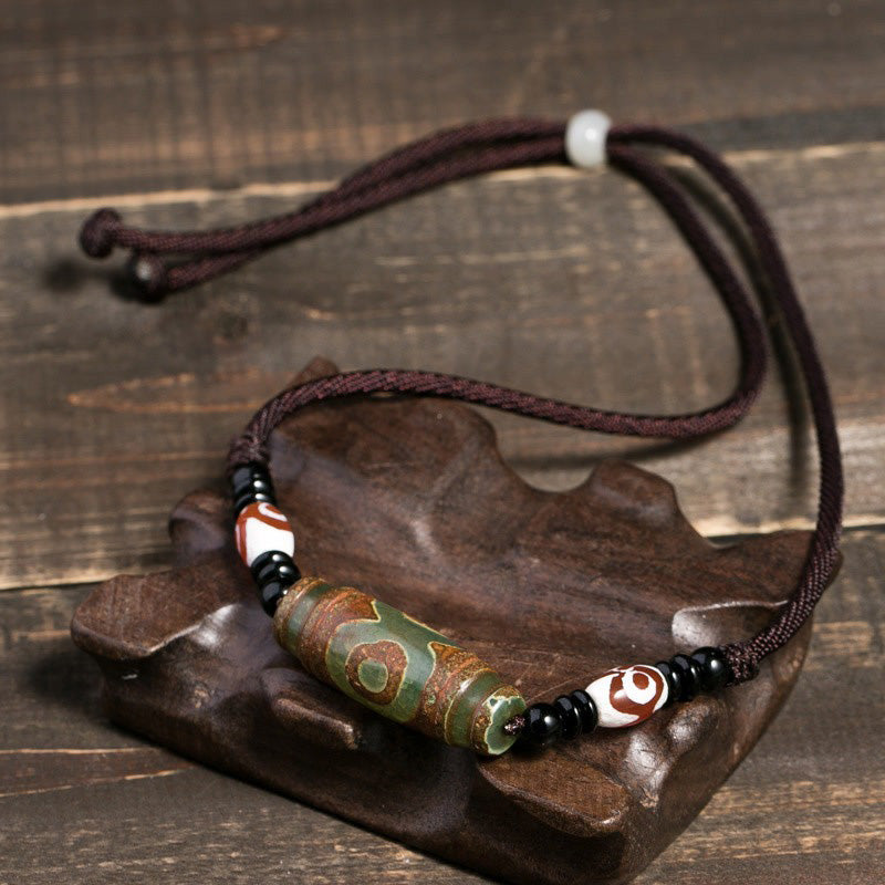 Tibetan Nine-Eye Dzi Bead Protection String Necklace - Image 6
