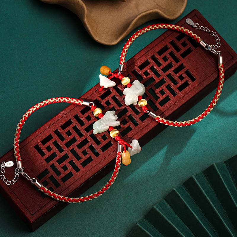 Chinese Zodiac Jade Prosperity Red String Bracelet Anklet