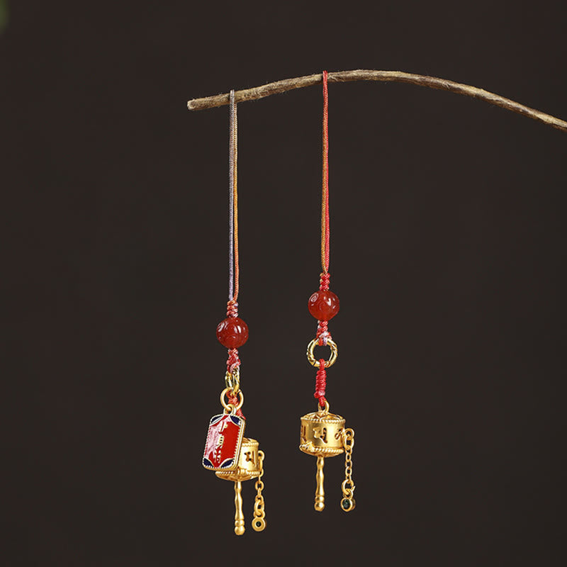 Tibetan Om Mani Padme Hum Prayer Wheel Amulet Charm Protection Phone Hanging Decoration