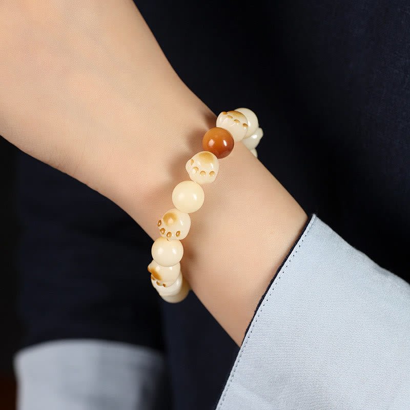 Natural Bodhi Seed Sandalwood Lucky Cute Cat Head Paw Claw Peace Bracelet - Image 18