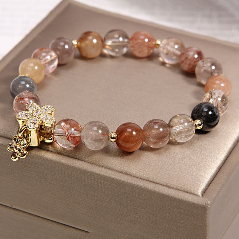 Multicolored Rutilated Quartz Citrine Wealth Protection Flower Bracelet - Image 4