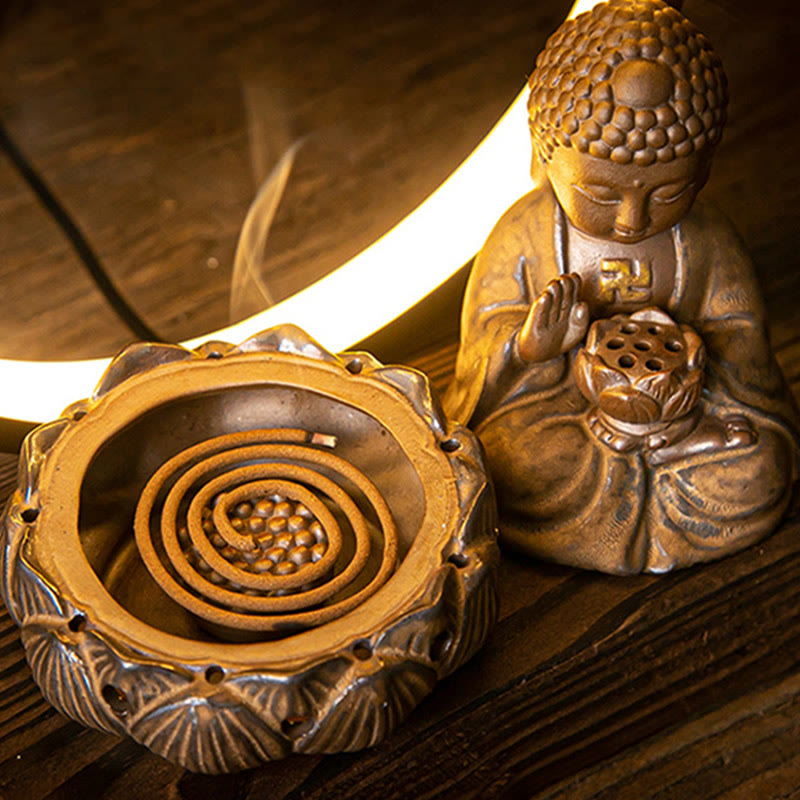 Buddha Lotus Backflow Smoke Fountain Ceramic Blessing Incense Burner With Light Decoration - Image 13