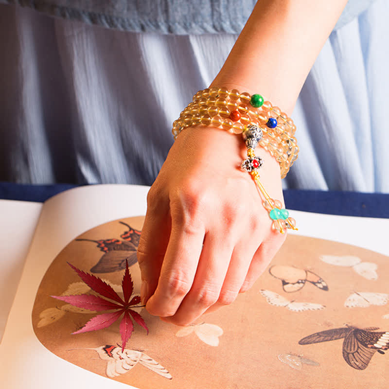 925 Sterling Silver 108 Mala Beads Natural Citrine Red Agate Amber Pleasure Charm Bracelet - Image 18