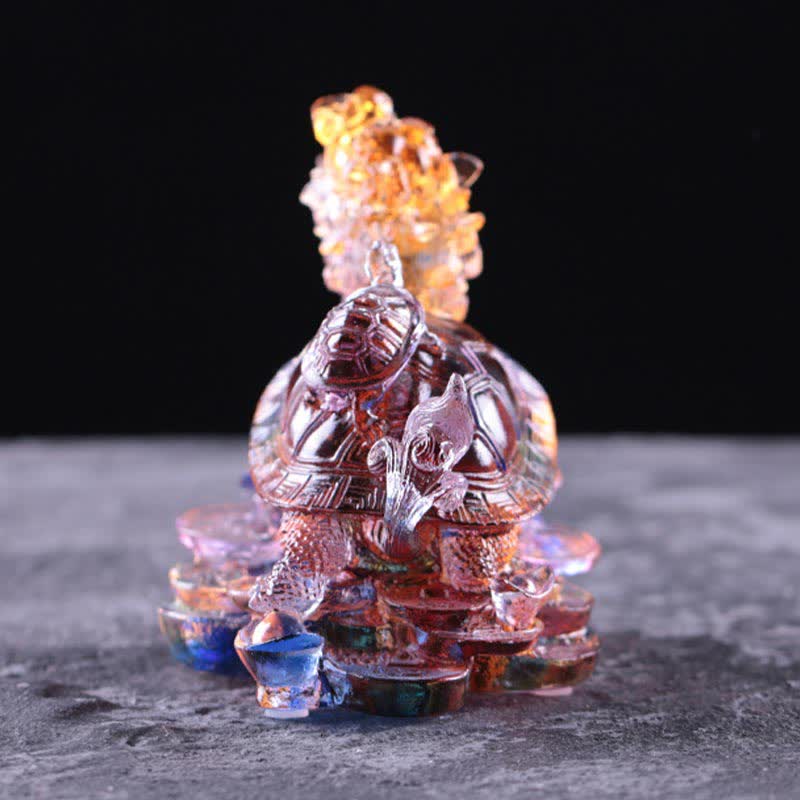 Feng Shui Dragon Turtle Coins Handmade Liuli Crystal Luck Art Piece Home Office Decoration - Image 8