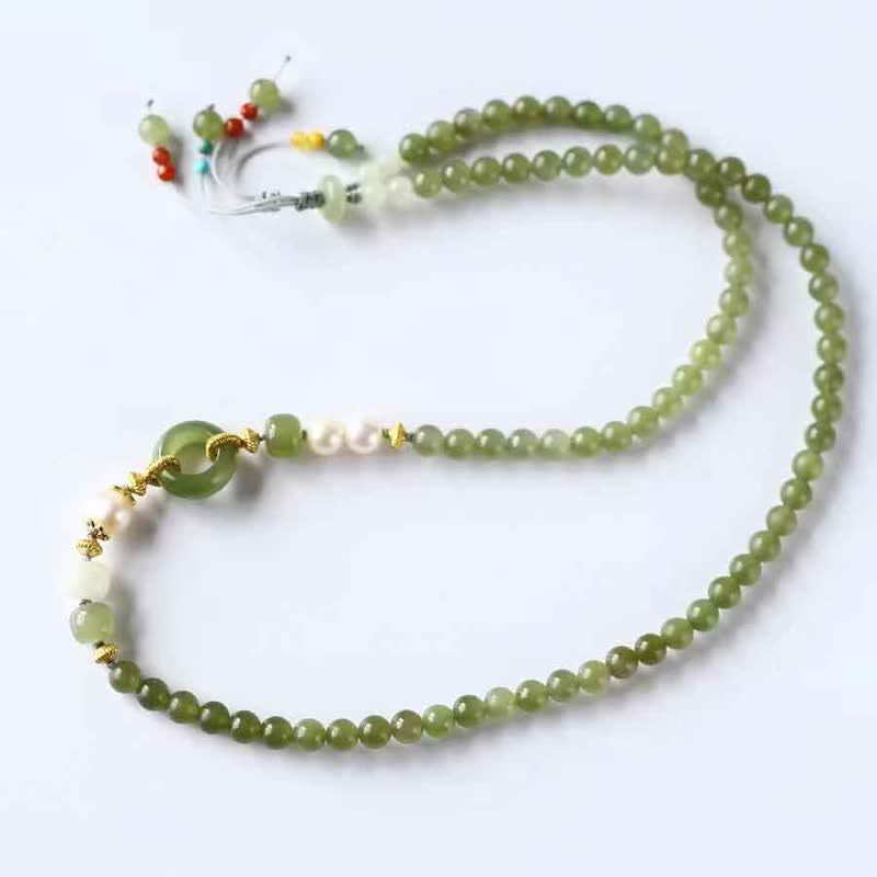 Hetian Jade Pearl Peace Buckle Luck Wealth String Bracelet - Image 5