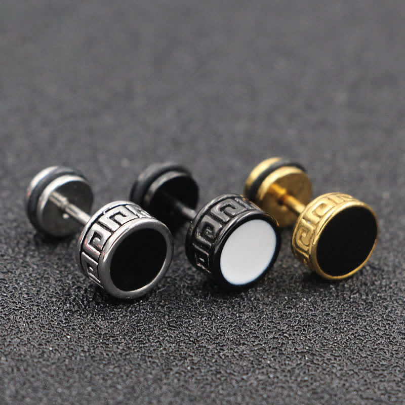 Cool Men Titanium Steel Balance Round Stud Earrings