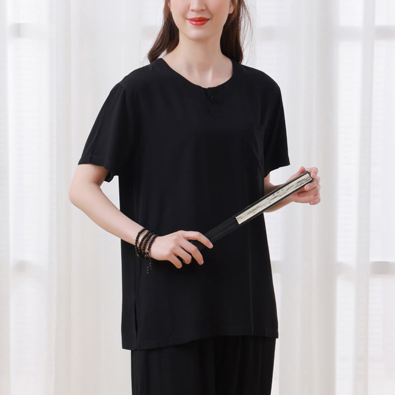 2Pcs Half Sleeve T-Shirt Pants Meditation Zen Tai Chi Cotton Linen Clothing Unisex Set - Image 17