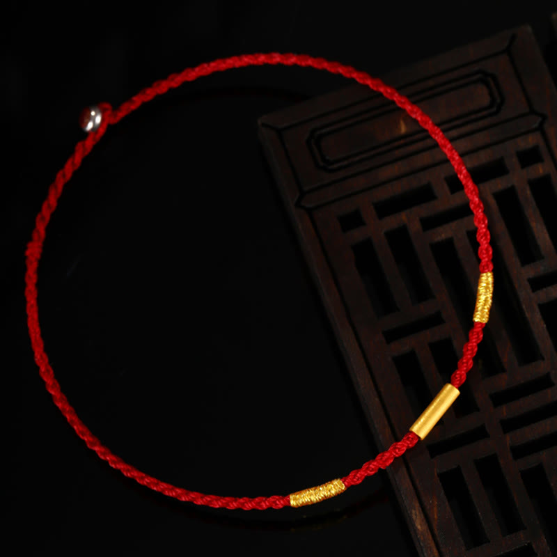 999 Gold Bead Handmade Four Thread Wishful Knots Braided Protection Bracelet - Image 5