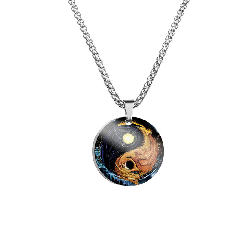 Yin Yang Koi Fish Dragon Titanium Steel Harmony Necklace Pendant (Extra 40% Off | USE CODE: FS40)