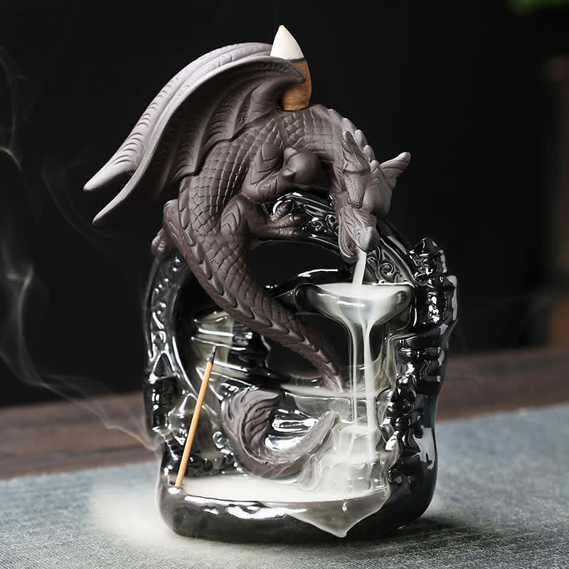 Nordic Pterosaur Dragon Ceramic Backflow Smoke Fountain Protection Healing Incense Burner Decoration