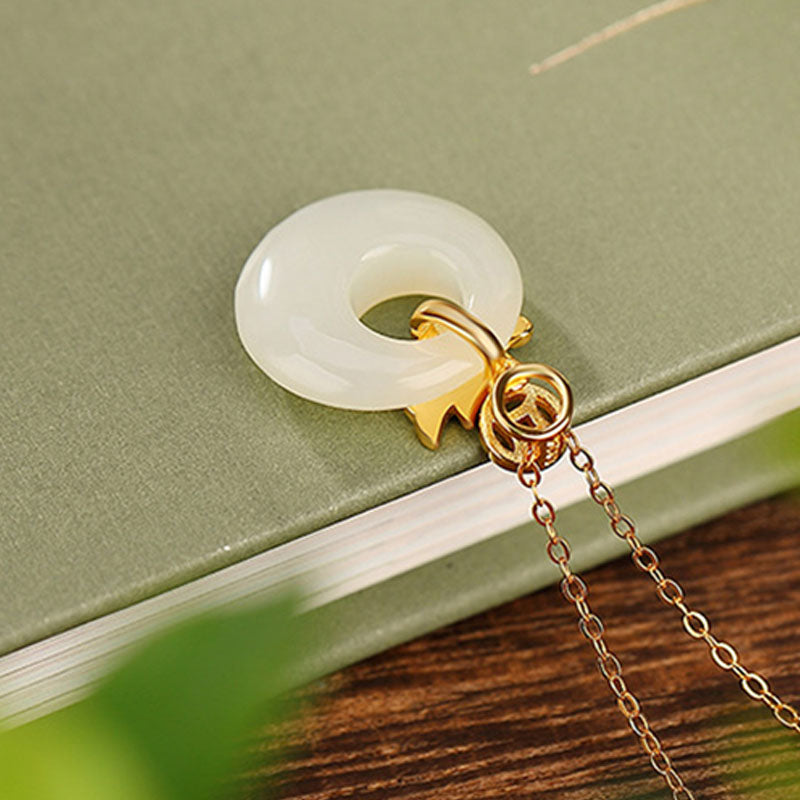 925 Sterling Silver Plated Gold Year of the Dragon Hetian Jade Peace Buckle Copper Coin Abundance Necklace Pendant - Image 4