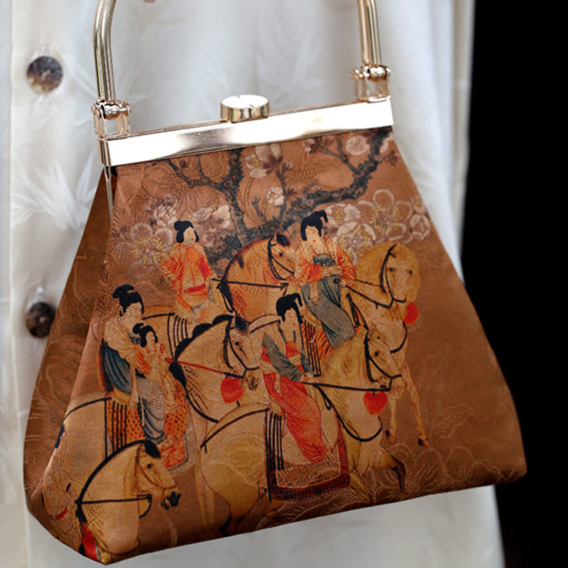 Painting of Lady of Guoguo on a Spring Outing Metal Handle Handbag - Image 13