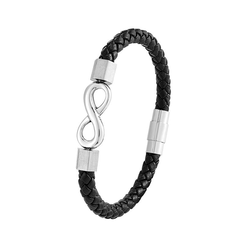 Endless Knot Titanium Steel Infinity Leather Weave Balance Bracelet - Image 15