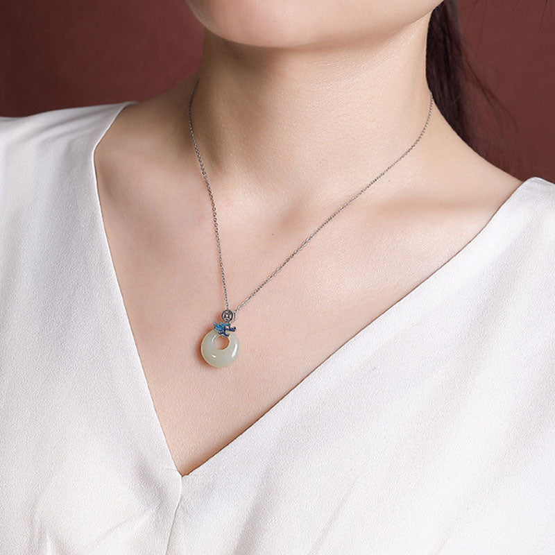 925 Sterling Silver Plated Gold Year of the Dragon Hetian Jade Peace Buckle Copper Coin Abundance Necklace Pendant - Image 11