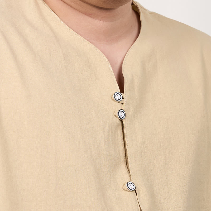Men's Short Sleeve Button Down Cotton Linen Shirt - Image 14