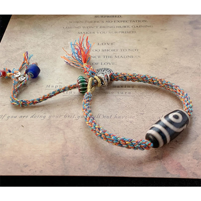 Tibetan 925 Sterling Silver Om Mani Padme Hum Handmade Dzi Bead Protection Braid Bracelet - Image 13