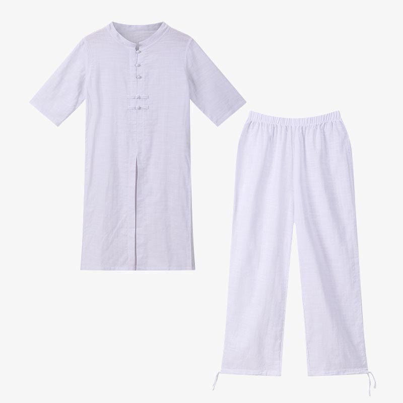 2Pcs Half Sleeve Shirt Top Pants Meditation Zen Tai Chi Linen Clothing Women's Set - Image 8