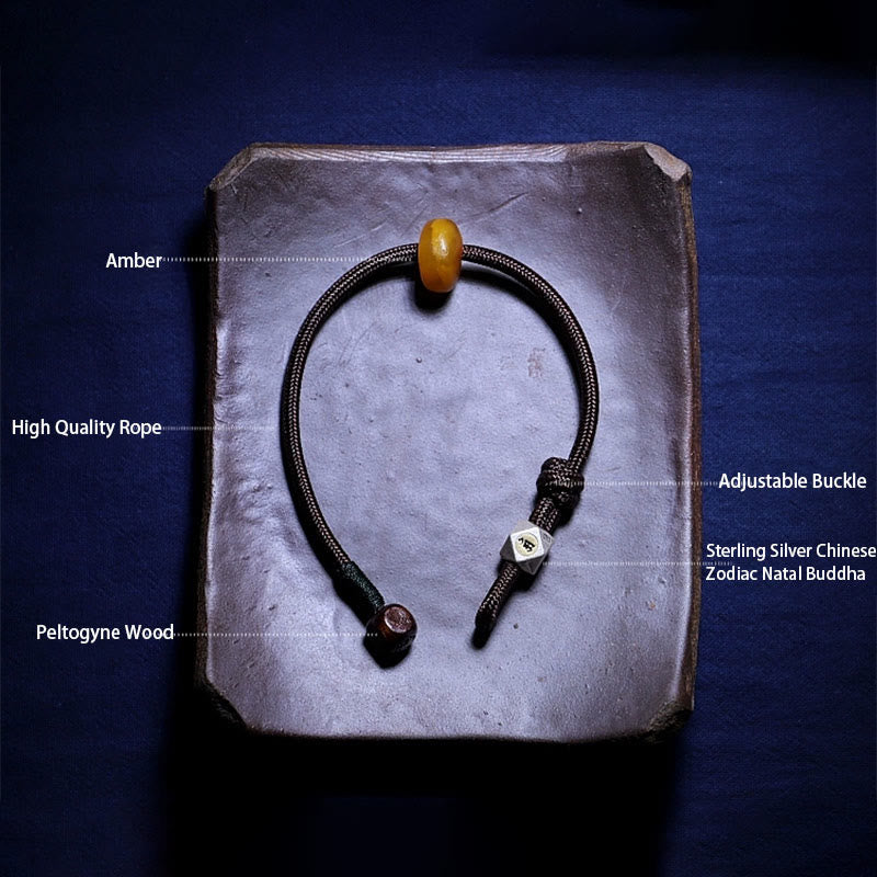 925 Sterling Silver Chinese Zodiac Natal Buddha Natural Amber Clear Anxiety Bracelet - Image 9