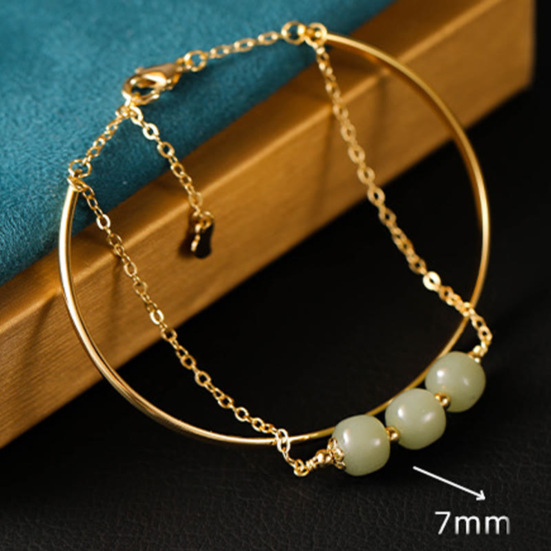Copper Plated Gold Hetian Jade Bead Luck Double Layer Bracelet Bangle - Image 8