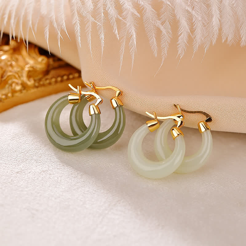 Round Jade Cyan Jade Prosperity Luck Drop Earrings